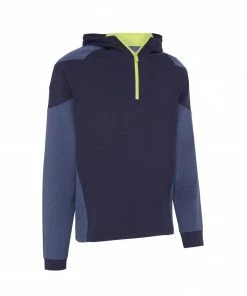 Callaway 1/4 ZIP HOODIE MIXED MEDIA PULLOVER - PEACOAT