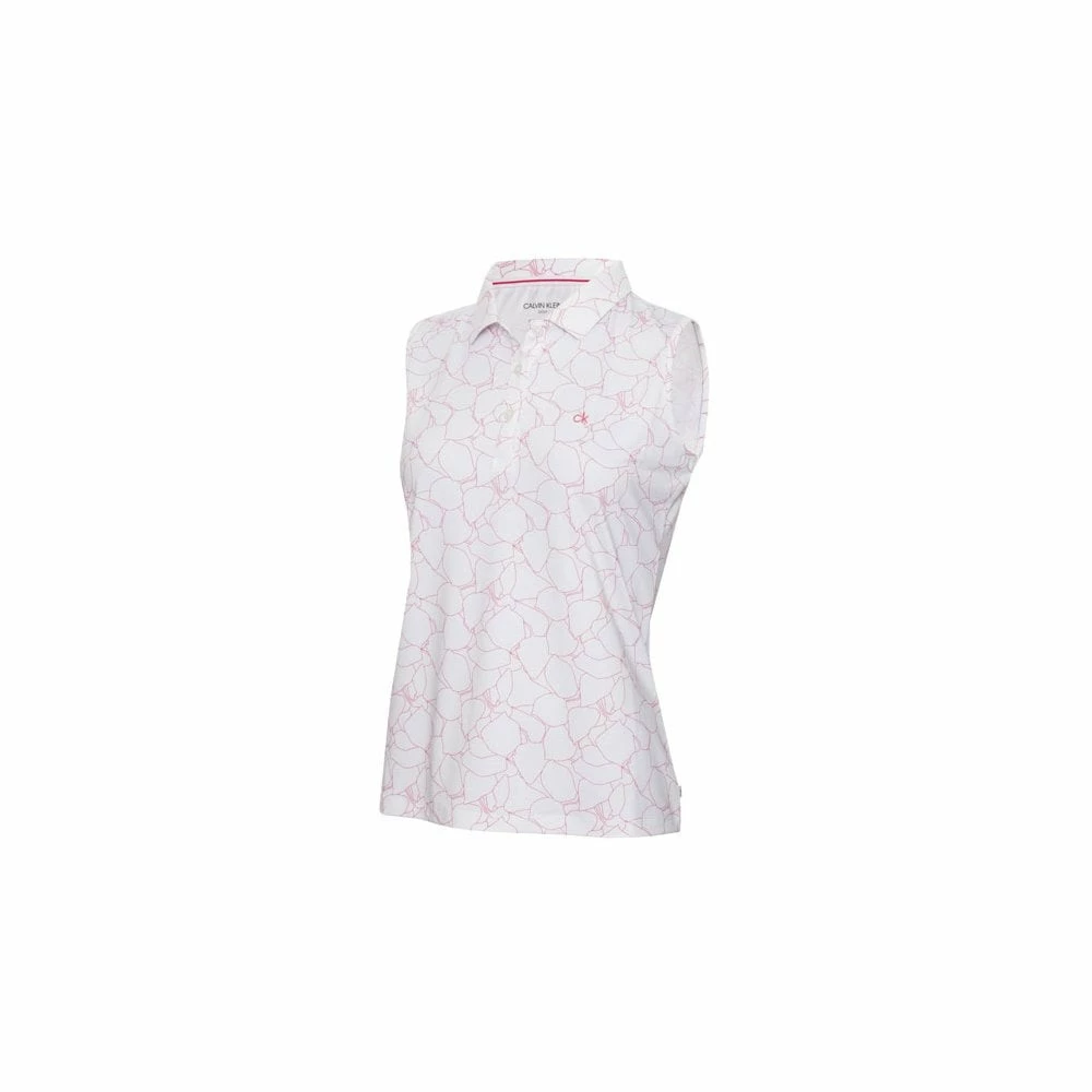 Calvin Klein Ladies AVON SLEEVELESS POLO - WHITE/JETE 3 Calvin Klein Ladies AVON SLEEVELESS POLO - WHITE/JETE
