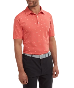 FootJoy 2022 School Of Fish Print Lisle Polo - Coral