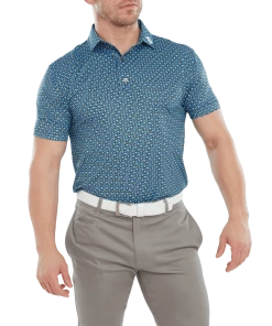 FootJoy Half Moon Geo Lisle Polo Navy/Blue/White/Almond