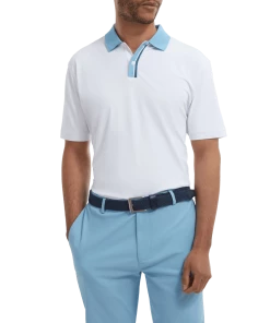 FootJoy Solid Stripe Pique Polo White/Dusk Blue/Ink