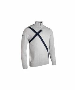 Glenmuir Saltire Zip Neck Sweater - Light Grey Marl