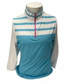 Island Green Long Sleeve Half Zip Neck Top White/Blue
