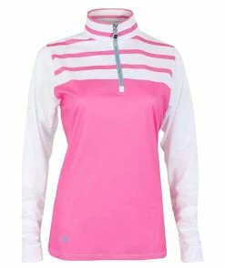 Island Green Long Sleeve Half Zip Neck Top White/Pink