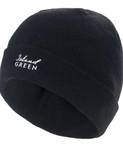 Island Green MENS KNITTED BEANIE HAT - BLACK - ONE SIZE