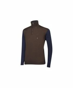 Oscar Jacobson Jerome Pin Half-zip - Dark Brown
