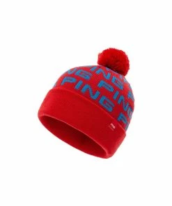 Ping Logo Bobble Beanie Hat - Red/Bright Blue