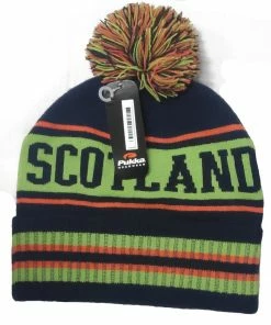 Pukka Scotland Pom Pom Beanie Hat - Blue/Lime/Orange