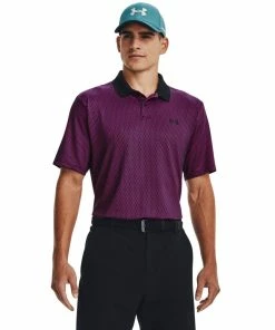 Under Armour Mens Perf 3.0 Printed Polo Black/Rebel Pink