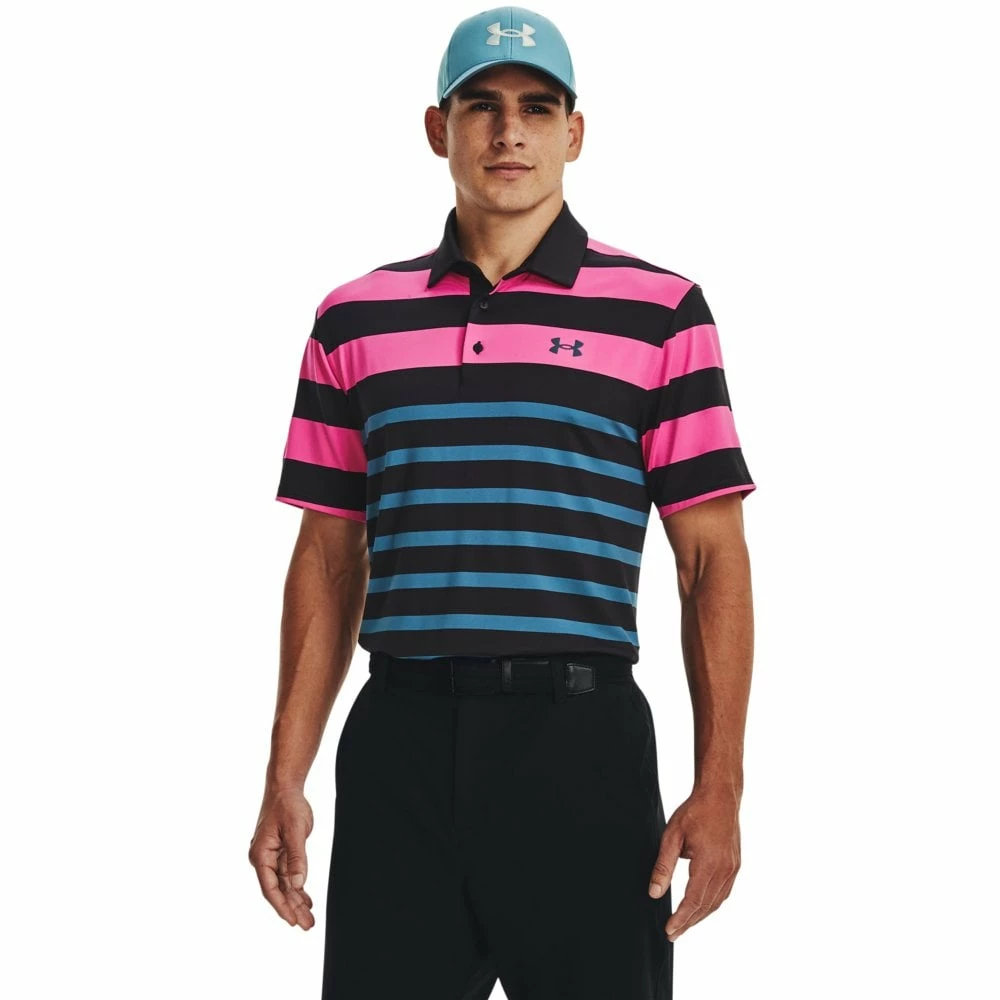 Under Armour Mens Playoff 3.0 Stripe Polo Black/Rebel Pink 3 Under Armour Mens Playoff 3.0 Stripe Polo Black/Rebel Pink